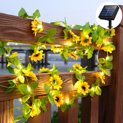 Sunflower Outdoor Solar Powered Decor Outdoor String Lights, Sunflower Garland with Lights (20LED), 2 Meter Sunflower Vines with Lights f